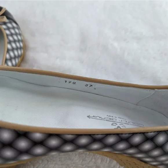 Walter Genuin Ballet Flat Slip On Pearl Grey and Black Dots Golf Shoes