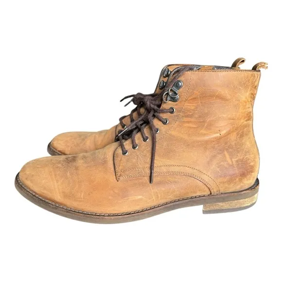 Warfield &amp; Grand Crocker Natural Leather Lace-Up Boots Tan Combat Style, Size 11