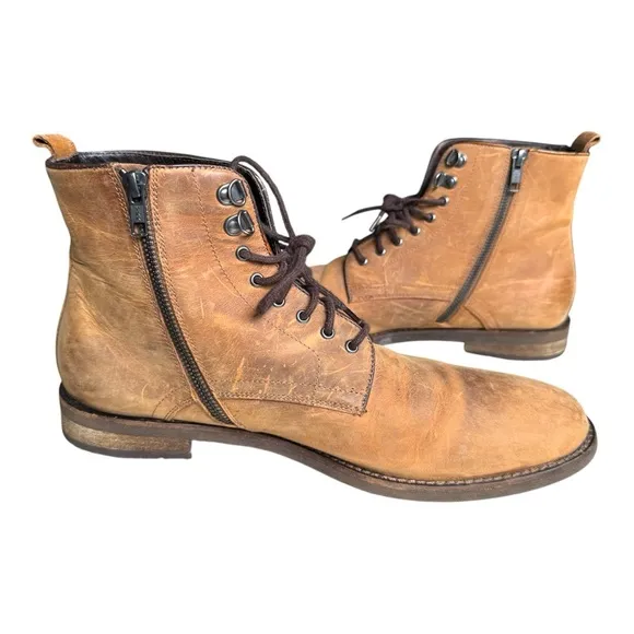 Warfield &amp; Grand Crocker Natural Leather Lace-Up Boots Tan Combat Style, Size 11