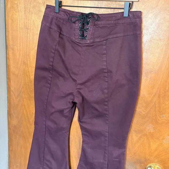 We The Free People CRVY Super High Rise Back Lace Up Flare Jeans Bell Bottoms 32
