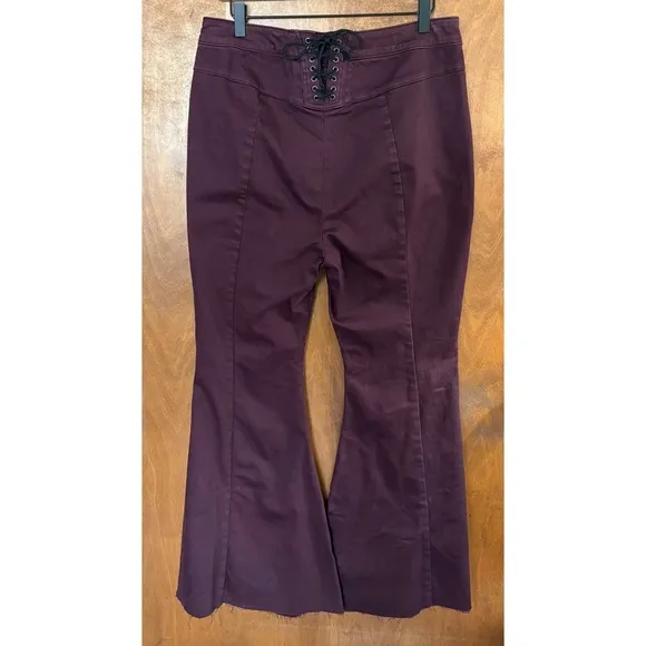 We The Free People CRVY Super High Rise Back Lace Up Flare Jeans Bell Bottoms 32