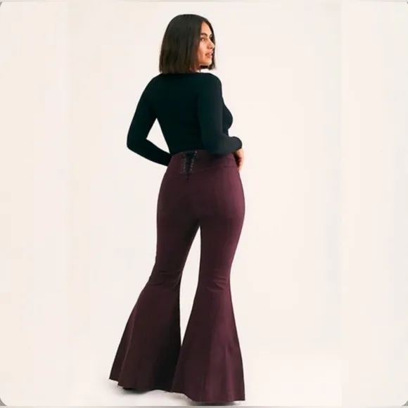 We The Free People CRVY Super High Rise Back Lace Up Flare Jeans Bell Bottoms 32