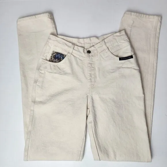 Western Ethics Vintage Bareback Jeans Womens 7/8 Ivory Tapestry Yoke Long Inseam
