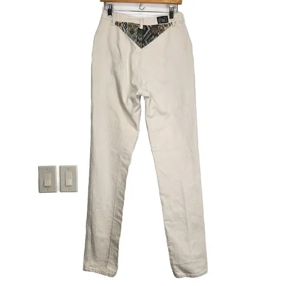 Western Ethics Vintage Bareback Jeans Womens 7/8 Ivory Tapestry Yoke Long Inseam