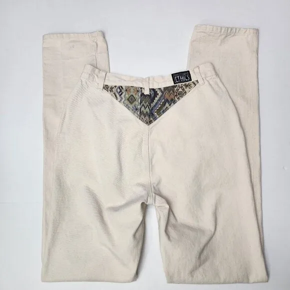 Western Ethics Vintage Bareback Jeans Womens 7/8 Ivory Tapestry Yoke Long Inseam