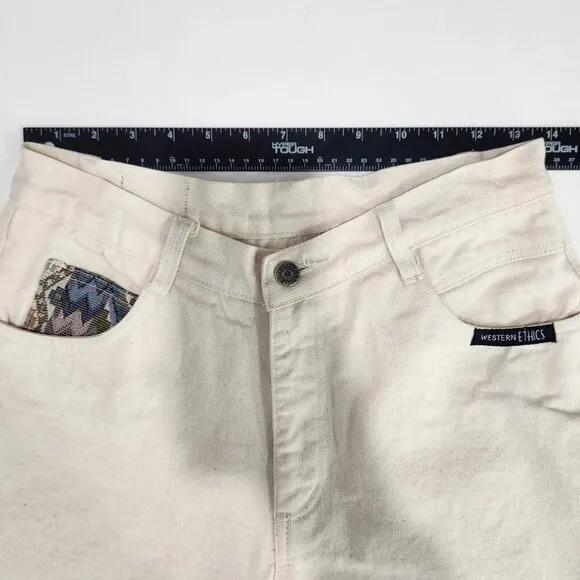 Western Ethics Vintage Bareback Jeans Womens 7/8 Ivory Tapestry Yoke Long Inseam