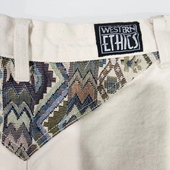 Western Ethics Vintage Bareback Jeans Womens 7/8 Ivory Tapestry Yoke Long Inseam