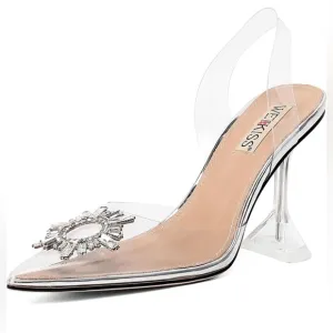 wetkiss Silver Heels Dress Shoes Wedding Shoes for Bride Silver Rhinestone Heels