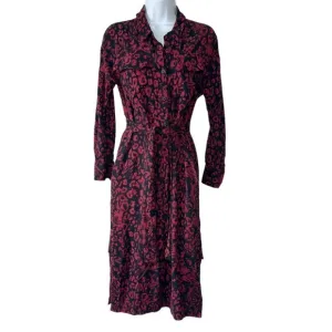 WHISTLES Women’s Red Multi Jungle Cat Utility Button Front Shirt Dress- Size 4
