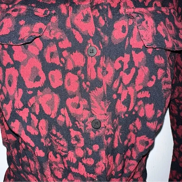 WHISTLES Women’s Red Multi Jungle Cat Utility Button Front Shirt Dress- Size 4