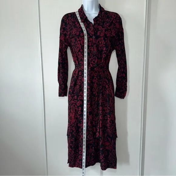WHISTLES Women’s Red Multi Jungle Cat Utility Button Front Shirt Dress- Size 4