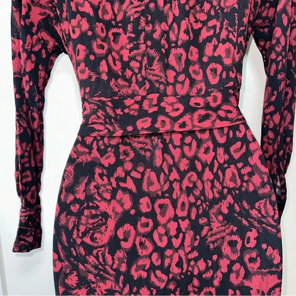 WHISTLES Women’s Red Multi Jungle Cat Utility Button Front Shirt Dress- Size 4