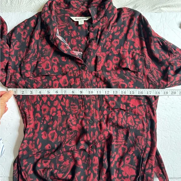 WHISTLES Women’s Red Multi Jungle Cat Utility Button Front Shirt Dress- Size 4