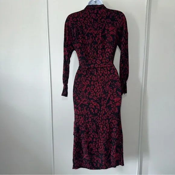 WHISTLES Women’s Red Multi Jungle Cat Utility Button Front Shirt Dress- Size 4