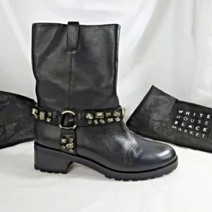 White House Black Market Women’s Leather Studded Motor Biker Boots Size 9