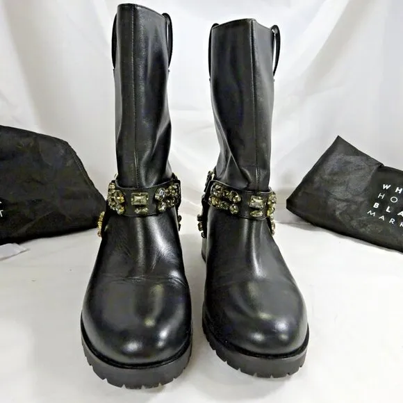 White House Black Market Women’s Leather Studded Motor Biker Boots Size 9