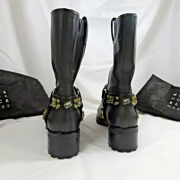 White House Black Market Women’s Leather Studded Motor Biker Boots Size 9
