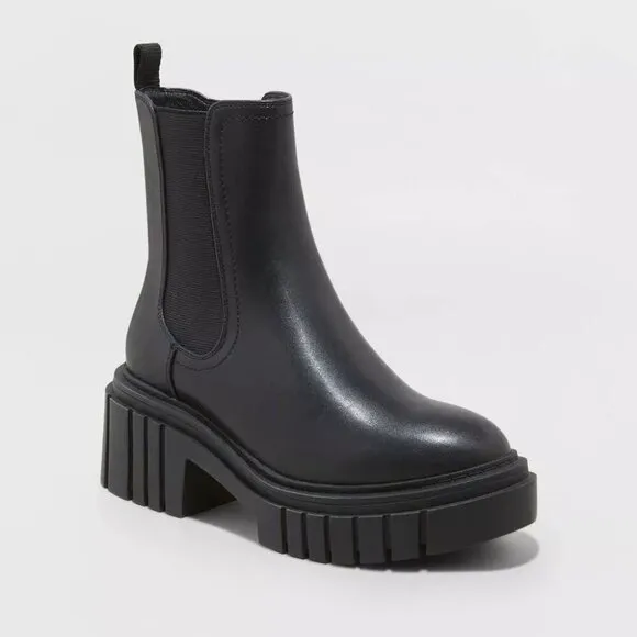 Wild Fable Women's Leather Ankle Chelsea Boots Platform Rugged Outsole