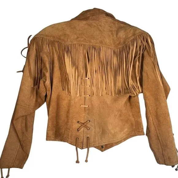 Winlit‎ Western Cowgirl fringe leather Jacket, coat. Size Medium, EUC! Boho