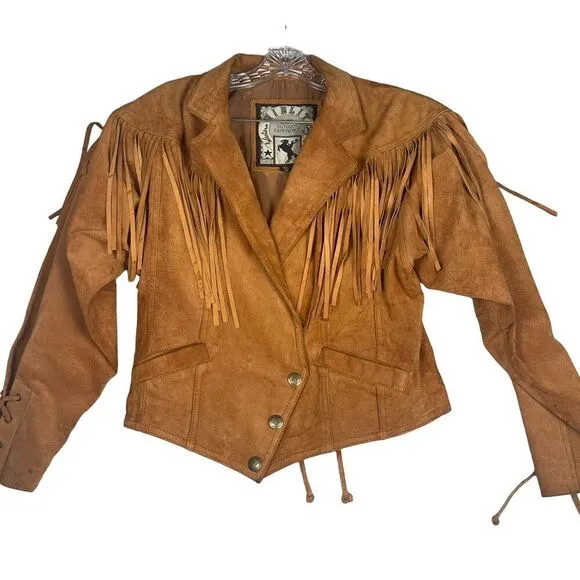 Winlit‎ Western Cowgirl fringe leather Jacket, coat. Size Medium, EUC! Boho