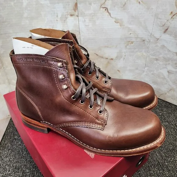 Wolverine 1000 Mile Boots Brown Leather Men's 9.5 D Made in USA W05301 with Box