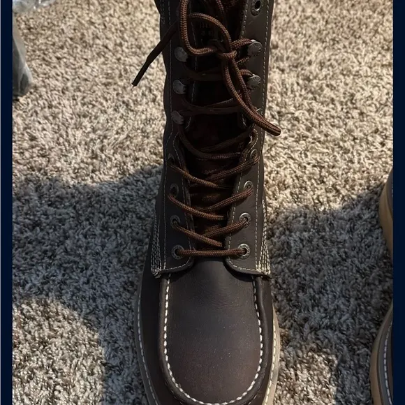 Wolverine Brown Leather Work Boots Moc-Toe Rugged Sole