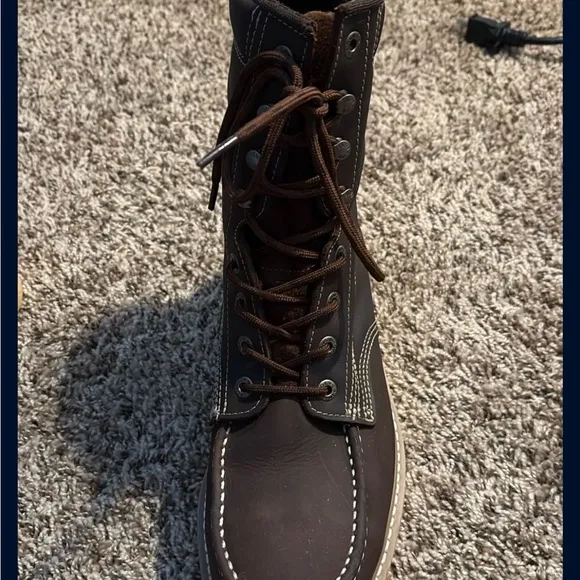 Wolverine Brown Leather Work Boots Moc-Toe Rugged Sole