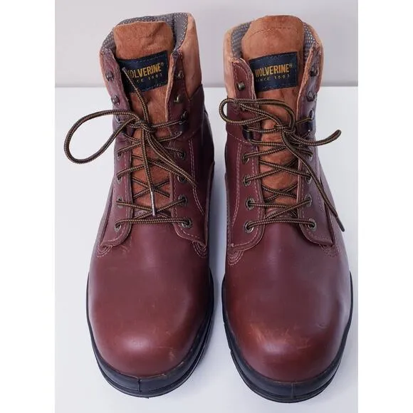 WOLVERINE Men's Size 13M Leather Work Boots Brown Steel Toe DuraShocks in VGUC