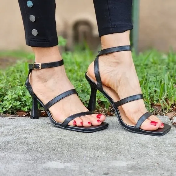 Women Ankle Strap High Heel Sandals Black Color