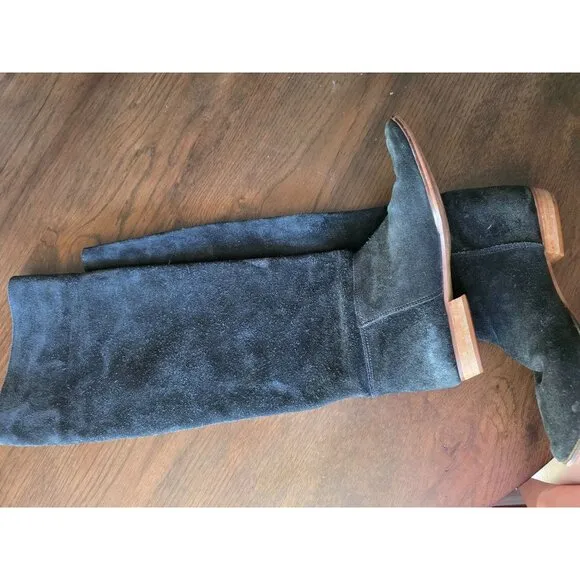 Women Black Suede Knee High Flat Boots over the knee made in Italy size 8