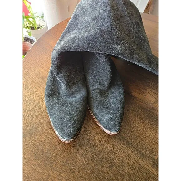 Women Black Suede Knee High Flat Boots over the knee made in Italy size 8