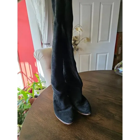 Women Black Suede Knee High Flat Boots over the knee made in Italy size 8