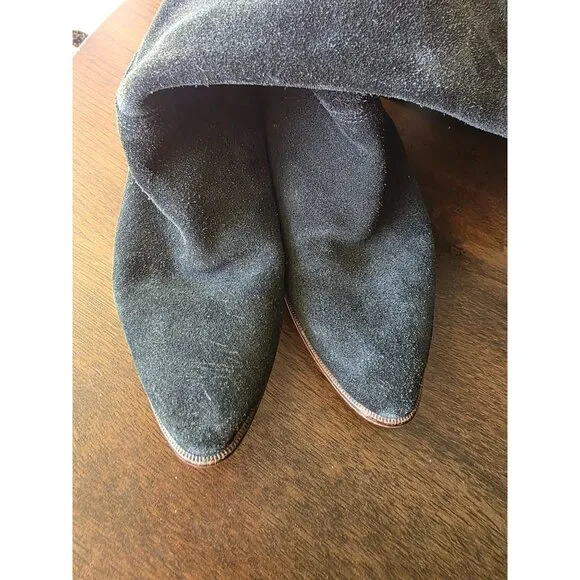 Women Black Suede Knee High Flat Boots over the knee made in Italy size 8