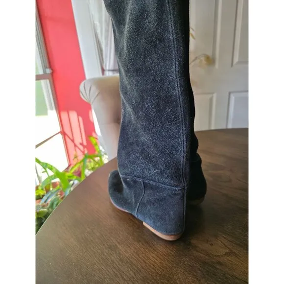 Women Black Suede Knee High Flat Boots over the knee made in Italy size 8