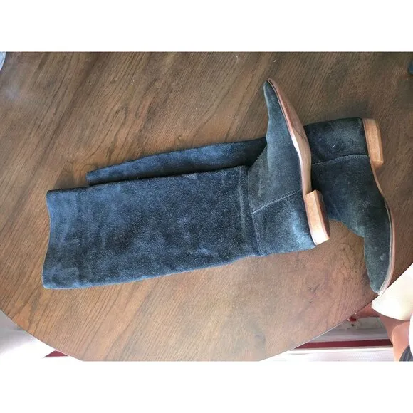 Women Black Suede Knee High Flat Boots over the knee made in Italy size 8