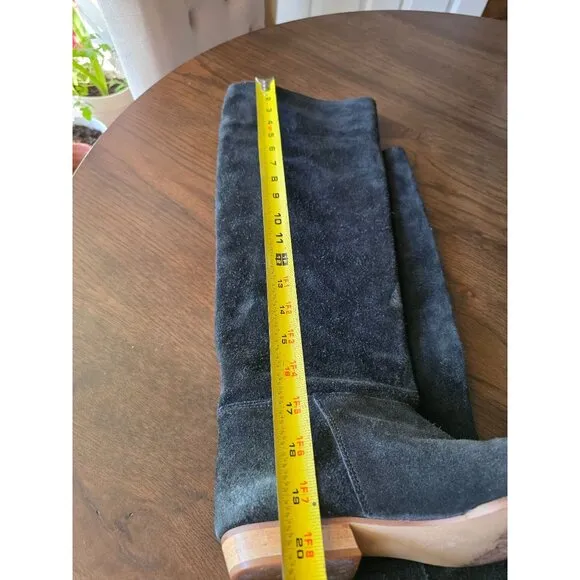 Women Black Suede Knee High Flat Boots over the knee made in Italy size 8