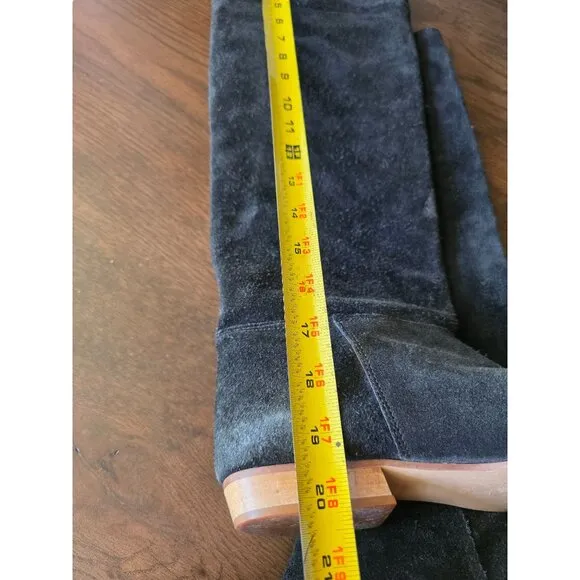 Women Black Suede Knee High Flat Boots over the knee made in Italy size 8