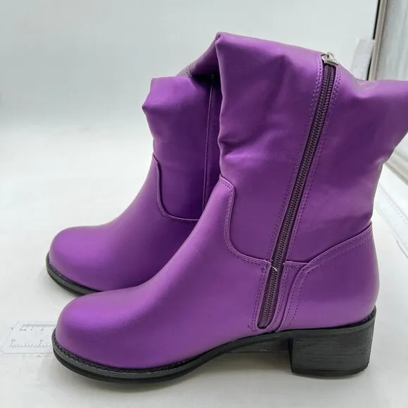 Women Regular Round Toe Flat Riding Knee High Boots  Low Heel Long Boots Purple