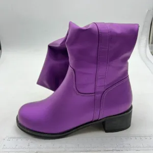 Women Regular Round Toe Flat Riding Knee High Boots  Low Heel Long Boots Purple