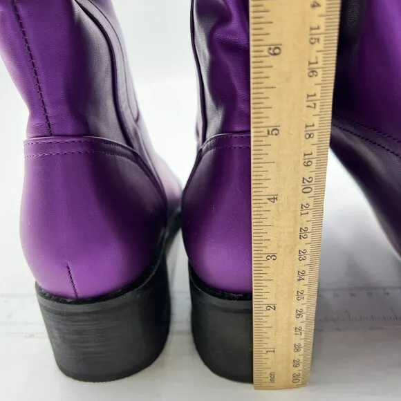 Women Regular Round Toe Flat Riding Knee High Boots  Low Heel Long Boots Purple