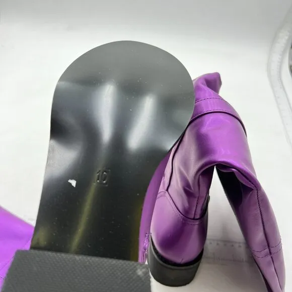 Women Regular Round Toe Flat Riding Knee High Boots  Low Heel Long Boots Purple
