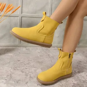 Women Retro Flat Ankle Boots, Fashionable Round Toe Versatile Boots, Autumn