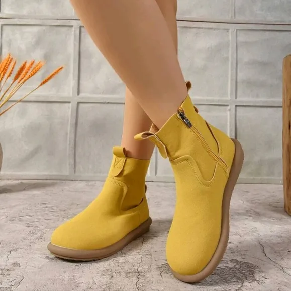 Women Retro Flat Ankle Boots, Fashionable Round Toe Versatile Boots, Autumn