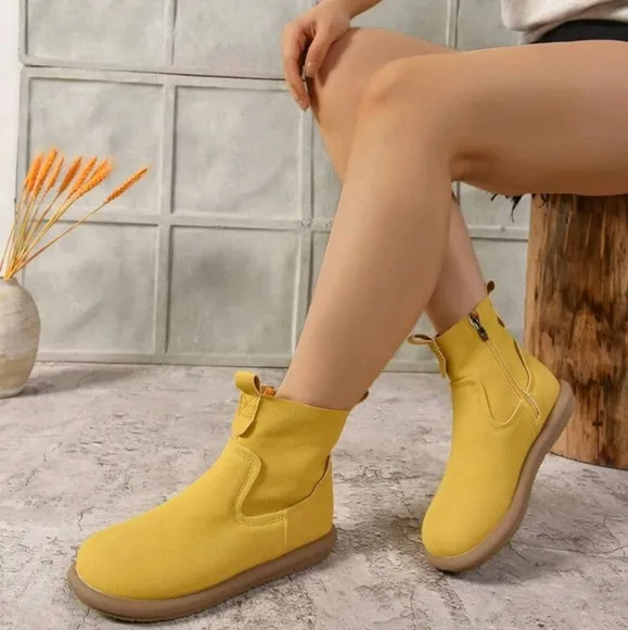 Women Retro Flat Ankle Boots, Fashionable Round Toe Versatile Boots, Autumn