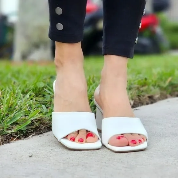 Women Square Toe Sandals Slip On White Color