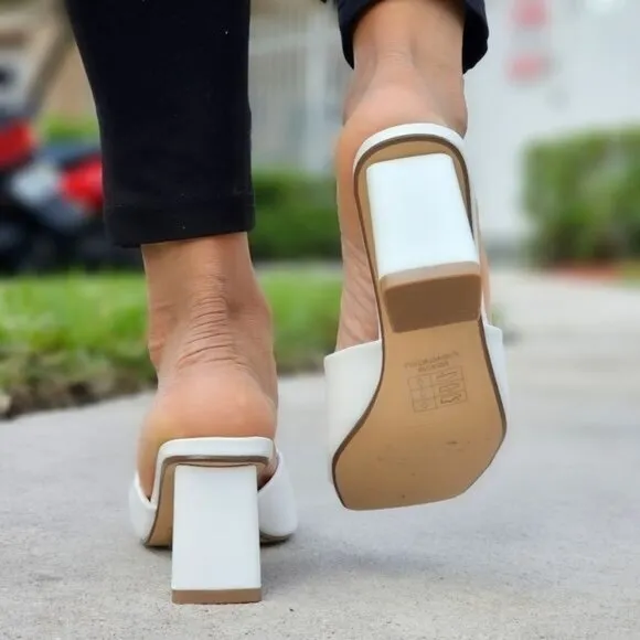 Women Square Toe Sandals Slip On White Color