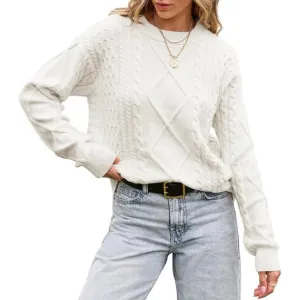 Women White Oversized Sweater Cable Knit Unisex Vintage Chunky Pullover Sweater