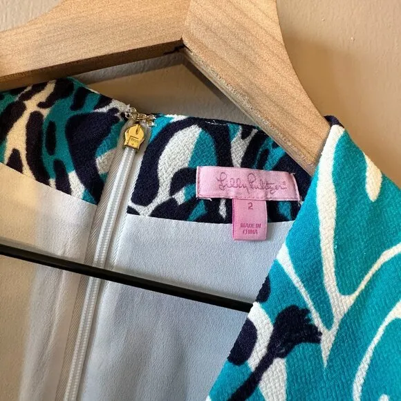 Women's 2 Lilly Pulitzer Devina Tunic Zebra Dress Teal White Funky Print