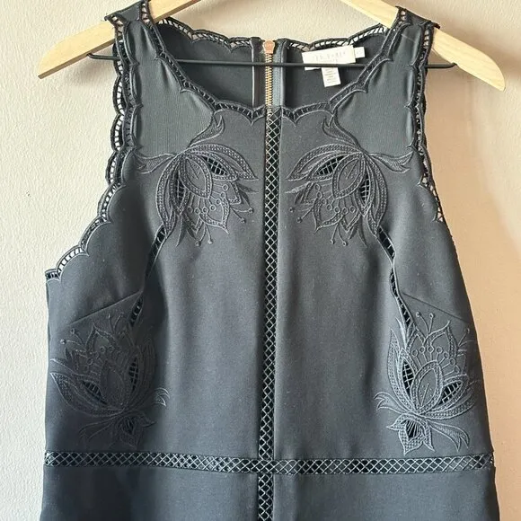 Women's 3 (8) Ted Baker Codi Lace Scallop Hem Black Dress Fun Romantic
