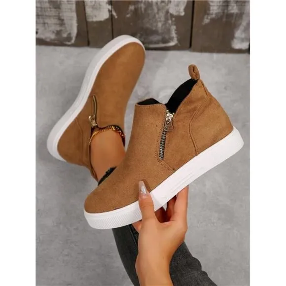 Women's Ankle Boots &amp; Short Boots, Brown Flat Slip-On Boots